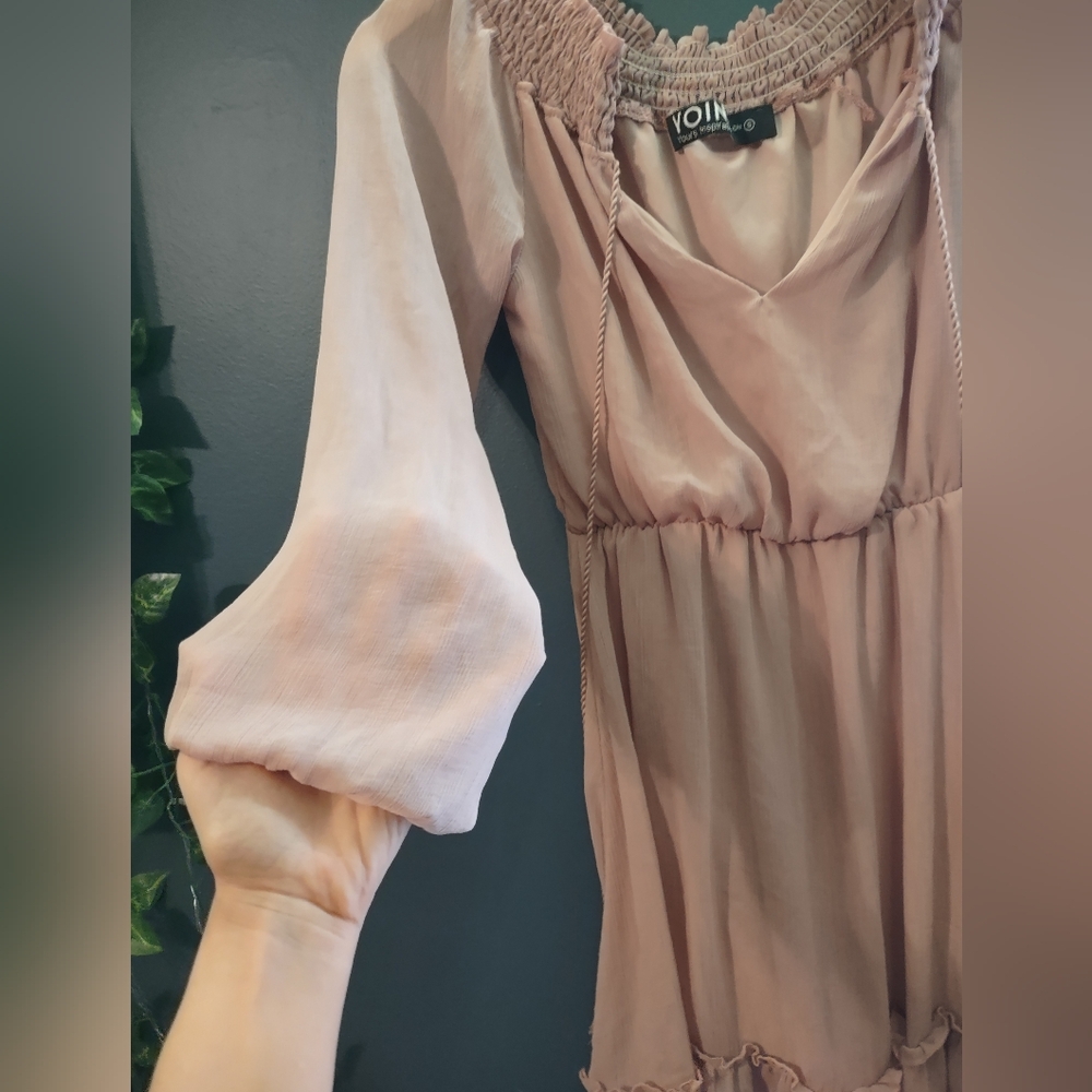 Women's Pastel Pink Ruffled Boho Dress - Size S - Picture 4 of 5